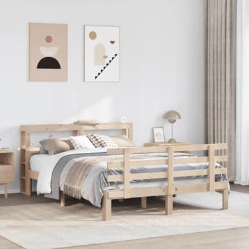 vidaXL Bedframe met hoofdbord massief grenenhout 120x200 cm, Bruin, Verzenden, Nieuw, Twijfelaar