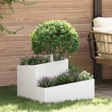 vidaXL Tuin Bloempot Wit 60 x 60 x 50 cm Koudgewalst staal, Verzenden, Nieuw, Metaal, 60 tot 100 cm