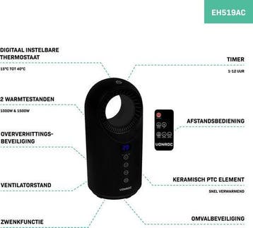 2dekans | VONROC Elektrische kachel – 1000W/1500W –, Ophalen of Verzenden, Zo goed als nieuw
