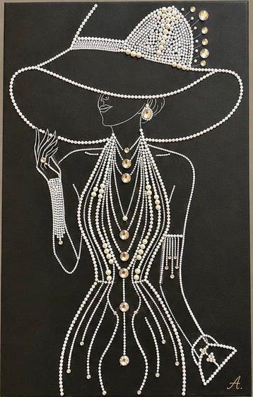 Beeld, Elegante Vrouw - 75 cm - Parels en kristallen - 2025, Nieuw