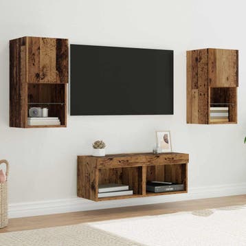 vidaXL TV Wandkasten 4 st Oud Hout Bewerkt hout, Minder dan 50 cm, Verzenden, Nieuw, Minder dan 100 cm