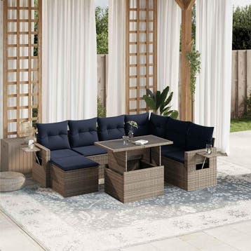 vidaXL 8-delige tuinbankset met kussens, grijs polyrotan, Verzenden, Nieuw