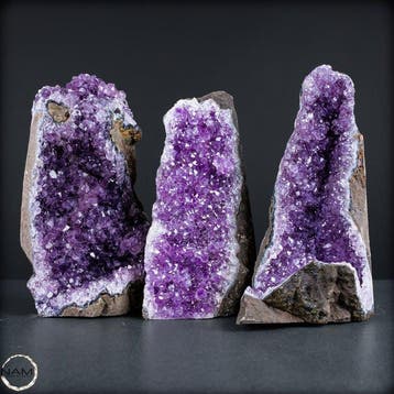 Exquisiet Amethyst-Drusen-Set – Drie natuurlijke