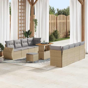 vidaXL Tuin Sofa Set 11 st Beige poly rattan, Verzenden, Nieuw, Meer dan 8 zitplaatsen