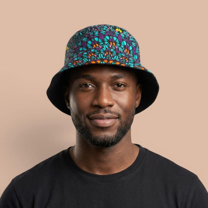 Bucket hat / Vissershoedje met Afrikaanse print - Turkoois P, Kleding | Heren, Hoeden en Petten, Nieuw, Ophalen of Verzenden