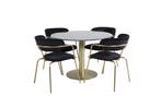 Eettafel Palmer - 106 cm - Grijs - Goud - Marmer - Jörn, Verzenden, Nieuw