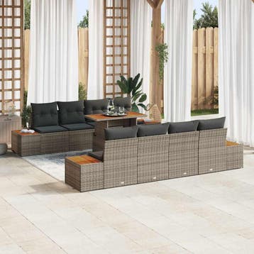 vidaXL Tuin Sofa Set 9 st Grijs Poly riet, Verzenden, Nieuw, Rotan, Meer dan 8 zitplaatsen
