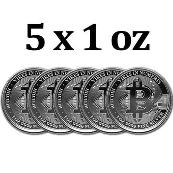 Niue. 2 Dollars 5 x 2022 1oz Niue $2 NZD Bitcoin Silver Coin