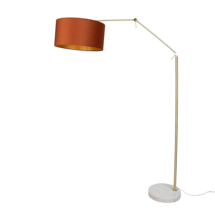 Vloerlamp goud verstelbaar met kap oranje en gouden, Huis en Inrichting, Lampen | Vloerlampen, Nieuw, Verzenden