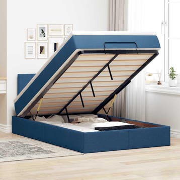 vidaXL Bed poef met matras en LEDs 120x190 cm stof blauw, Huis en Inrichting, Nieuw, 190 cm of minder, Twijfelaar, 120 cm