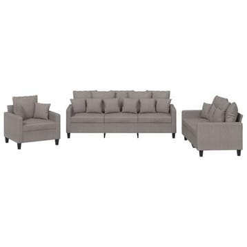 3-delige Loungeset met kussens stof taupe, Verzenden, 150 tot 200 cm, Lounge set, klassiek, Nieuw