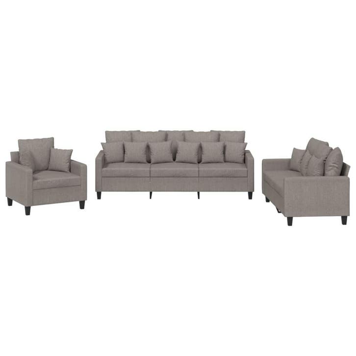 3-delige Loungeset met kussens stof taupe, Huis en Inrichting, Banken | Bankstellen, 150 tot 200 cm, 75 tot 100 cm, Rechte bank