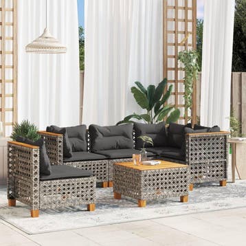 vidaXL 6-delige Loungeset met kussens poly rattan grijs, Verzenden, Nieuw, Loungeset