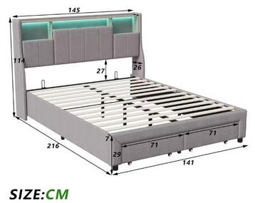 Tweepersoonsbed 140-160x200 cm met LED, USB en Opbergruimte, Verzenden, Nieuw