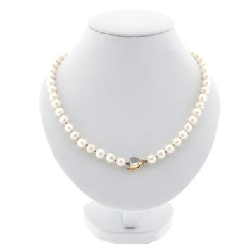 Parel collier met 9 karaat bicolor slot (Ketting), Gebruikt, Geel, Ophalen of Verzenden, Met edelsteen