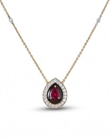 Halsketting - 14 karaat Geel goud - 0.94ct. tw. Robijn -, Nieuw