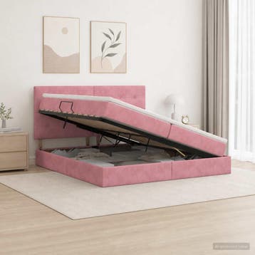 vidaXL Opslag bed met matras met hoofdeinde Roze 200 x 200, Huis en Inrichting, Verzenden, Nieuw, Tweepersoons, Stof