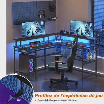 L-vormige Gaming Bureau 136x75cm met LED Verlichting en USB, Verzenden, Nieuw