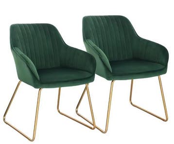 Set van 2 Fluwelen Eetkamerstoelen – Armleuningen en Metaal, Verzenden, Nieuw