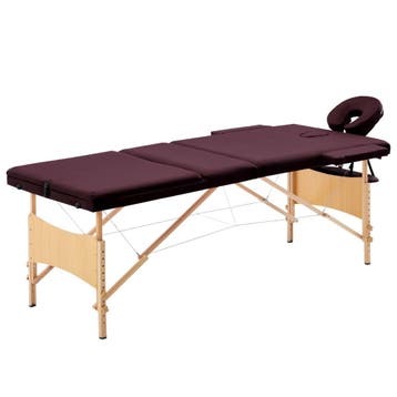 vidaXL Massagetafel inklapbaar 3 zones hout wijnpaars, Sport en Fitness, Massageproducten, Verzenden, Nieuw