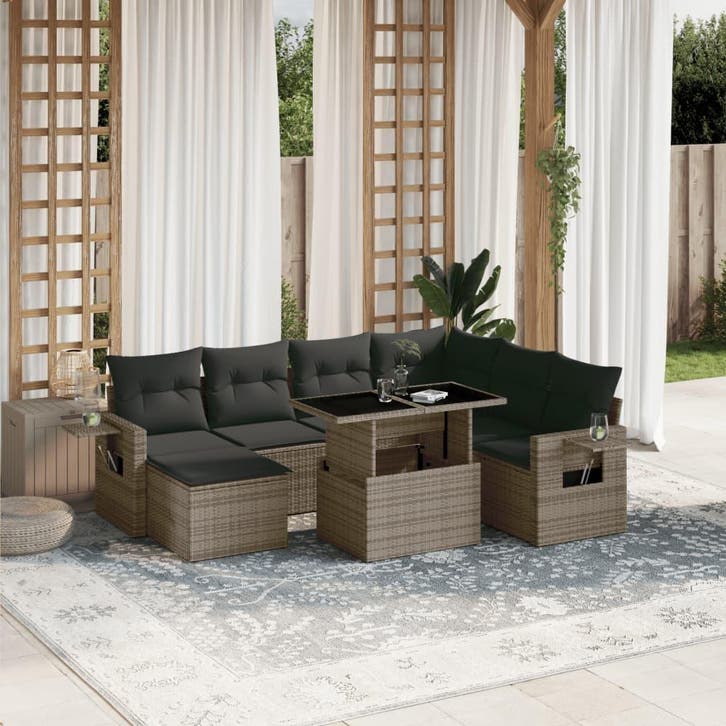 vidaXL 8-delige Loungeset met kussens poly rattan grijs, Tuin en Terras, Tuinsets en Loungesets, Loungeset, Nieuw, Verzenden