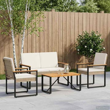 vidaXL Buitenmeubelset 4 st Beige en Crème Wit poly rattan, Verzenden, Nieuw, Rotan, 4 zitplaatsen