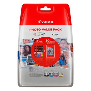 Canon CLI-551XL multipack 4 kleur + papier Inktcartridge, Verzenden, Nieuw, Cartridge, Canon