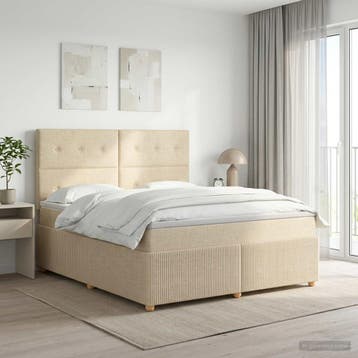vidaXL Boxspringbed met matras Crèmekleurig 140 x 200 cm, Verzenden, Nieuw, Crème