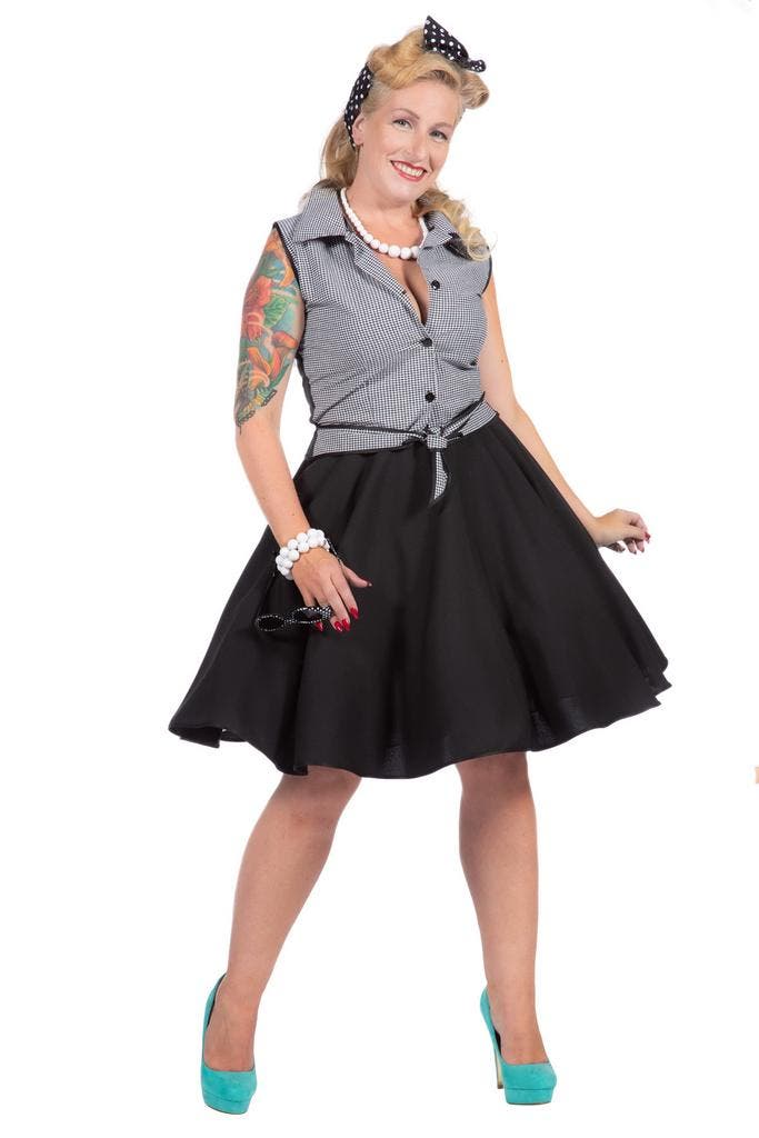 Rockabilly Kostuum Jaren 50 Rizzo Zwart/Wit, Kleding | Dames, Carnavalskleding en Feestkleding, Nieuw, Ophalen of Verzenden
