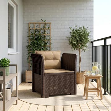 vidaXL Eénpersoons Fauteuil met Kussens Rattan Look PP Bruin, Verzenden, Nieuw