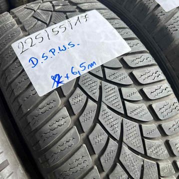 2 x Dunlop SP Winter Sport 225-55-17 Winterbanden 6,5mm, Gebruikt, 17 inch, Band(en), Personenwagen