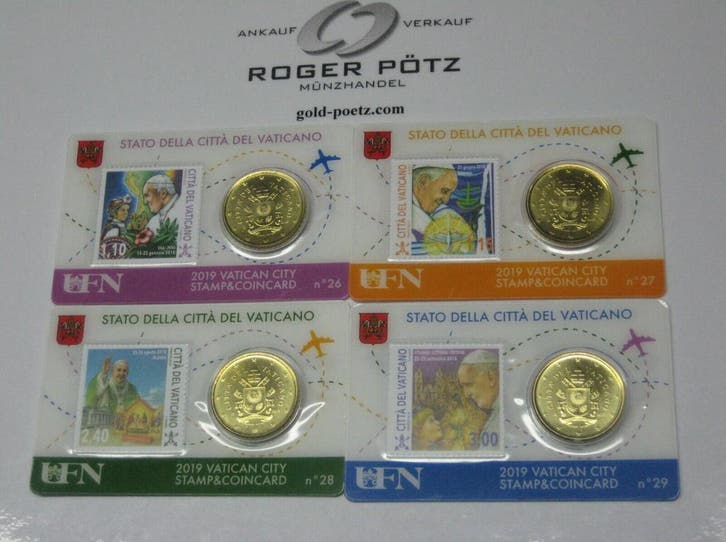 2 Euro en 7,65 Euro Briefmarken Vatikan 4 x 50 Cent 2019..., Postzegels en Munten, Munten | Europa | Euromunten, Verzenden