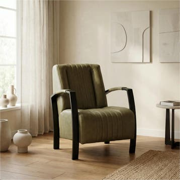 Leren fauteuil Glamour - Vintage Olive (olijf/groen), Nieuw, Ophalen of Verzenden, 50 tot 75 cm, Industrieel, Modern, Retro