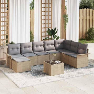 vidaXL Tuin Sofa Set met kussen 9 pcs Beige poly rattan, Verzenden, Nieuw, Rotan, Meer dan 8 zitplaatsen