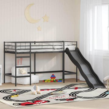 vidaXL Kinder loft bedframe met glijbaan Zwart en Anthraciet, Huis en Inrichting, Verzenden, Nieuw, Zwart, Metaal