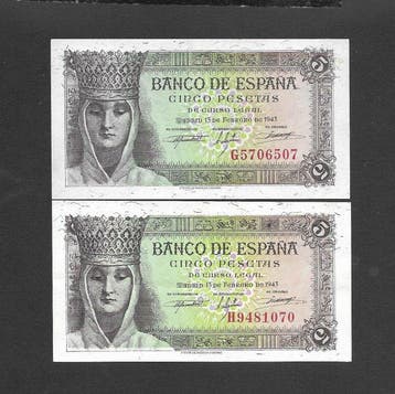Spanje. - 2 x 5 Pesetas - 1943 (Zonder minimumprijs)