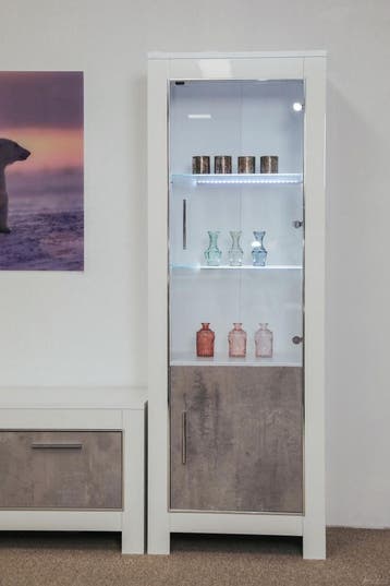 Kolomkast Glas Marknesse Wit/Marmer - vitrinekasten, Nieuw, Overige materialen