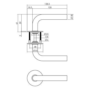 P+E Deurkruk L-model op ronde rozet 8mm stift rvs geborsteld, Verzenden, Nieuw