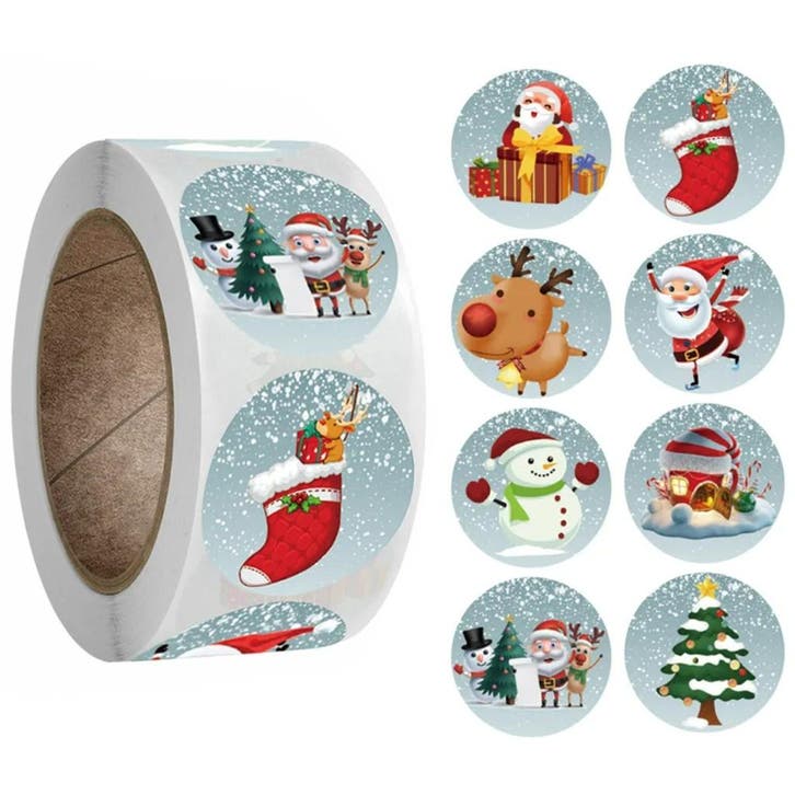 500 Kerst Stickers Op Rol - 2.5cm - Kerststickers -, Diversen, Cadeauverpakkingen, Verzenden