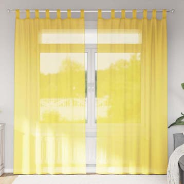 vidaXL Gordijnen voile met lussen 2 st 140x225 cm geel, Huis en Inrichting, Stoffering | Gordijnen en Lamellen, Verzenden, Nieuw