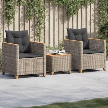vidaXL 3-delige Bistroset met kussens poly rattan en, Verzenden, Nieuw