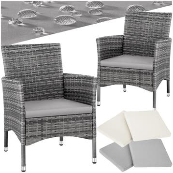 2 Wicker tuinstoelen met 4 kussenhoezen - grijs/lichtgrijs, Tuin en Terras, Verzenden, Nieuw