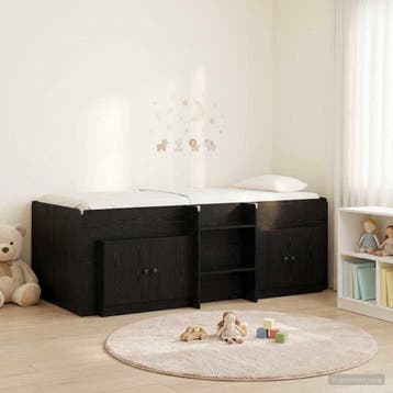 vidaXL Loft Bed Frame met Kast met opslag 3 st Zwart Bewerkt, Verzenden, Nieuw, Zwart, Hout