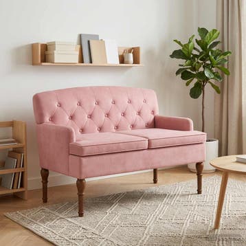 vidaXL Loungebank met knopencomfort Roze 111 x 65 x 79 cm, Verzenden, Nieuw, Stof, Minder dan 150 cm
