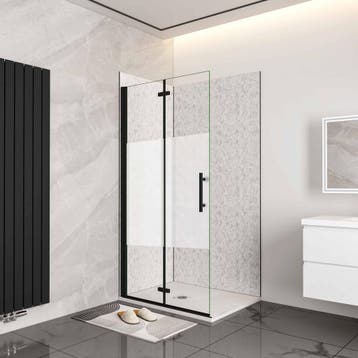 Aica douchewand zwart 115x195cm 6mm nano glas met zeefdruk67, Nieuw, Glas, Douche