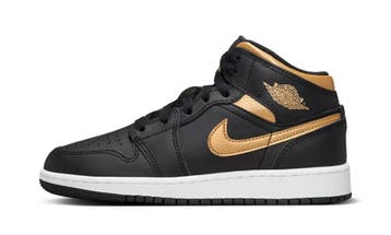 Jordan 1 Mid Black Metallic Gold Swoosh (GS), Kleding | Heren, Schoenen, Nieuw
