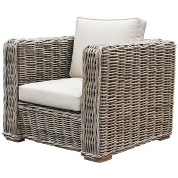 Nissah lounge tuinstoel naturel rotan off-white kussens, Tuin en Terras, Tuinstoelen, Ophalen of Verzenden, Nieuw