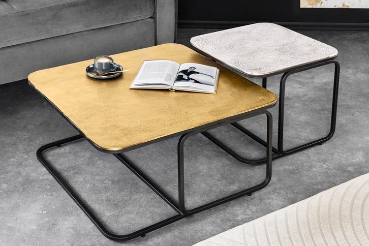 Set van 2 salontafel ABSTRACT 60cm goud zilver zwart metaal, Huis en Inrichting, Tafels | Salontafels, Ophalen of Verzenden