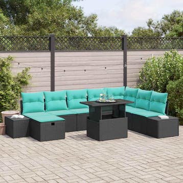 vidaXL Tuin Sofa Set 9 st poly rattan, Verzenden