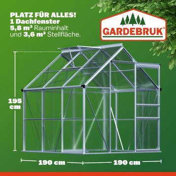 Tuinkas Aluminium 190x190x195cm met Dakraam (Broeikassen), Verzenden, Nieuw